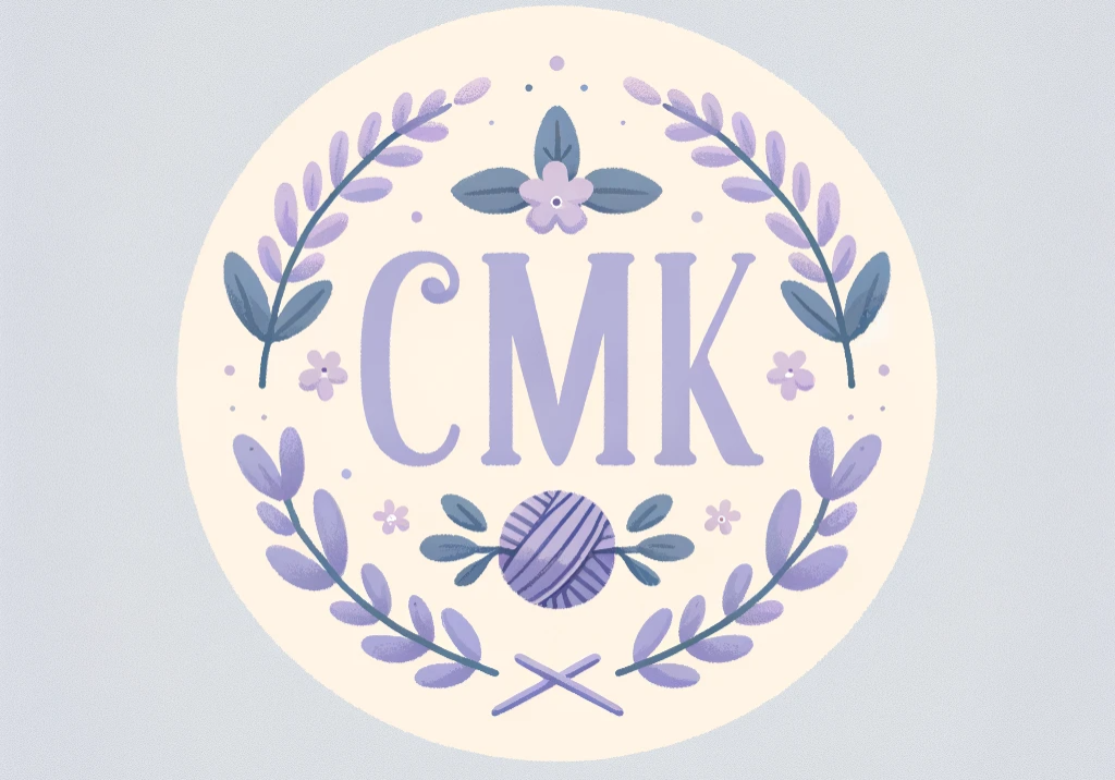 DALL·E 2023-12-23 13.58.39 - A logo for a crochet business run by 12-year-olds, featuring the initials 'CMK'. The logo should be gentle and beautiful, incorporating the theme of l
